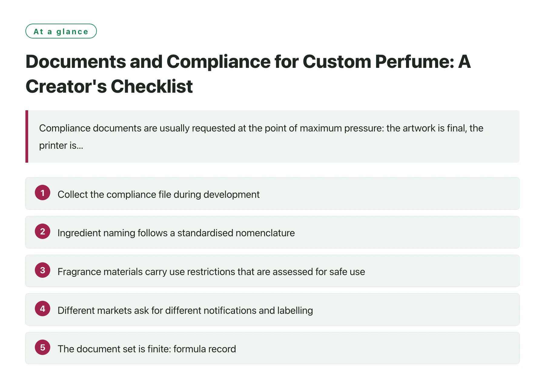 Documents and Compliance for Custom Perfume: A Creator's Checklist——全文要点速览